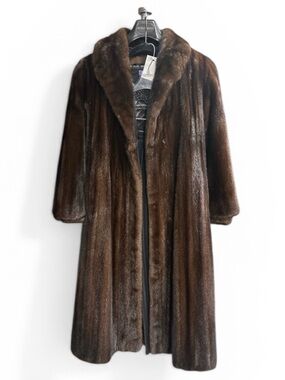 Elegant Full Length Long Brown Genuine Mink Fur Coat